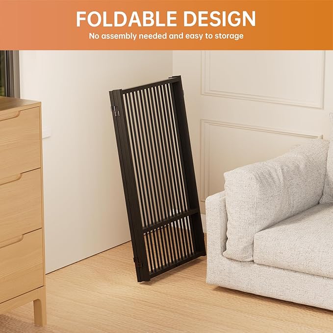 Full Metal Freestanding Dog Gate with Door, 36''Height Foldable Pet Dog Fence for Indoor & Outdoor, 3 Panels Extra Wide Free Standing TallDog Gates for Doorways,House,Stairs,Porch,Deck,Yard-PawvioPets