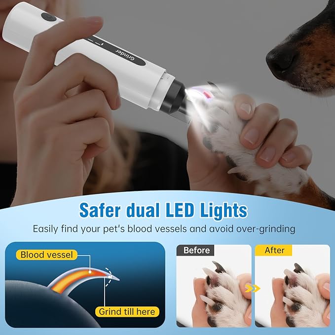 Dog Nail Grinder, 7-Speed Quiet Electric Dog Nail Trimmers, Dog Nail Clippers with Sponge Dust Collection & File for Small Medium Large Dogs, Rechargeable Pet Paw Grooming Supplies Kit-PawvioPets