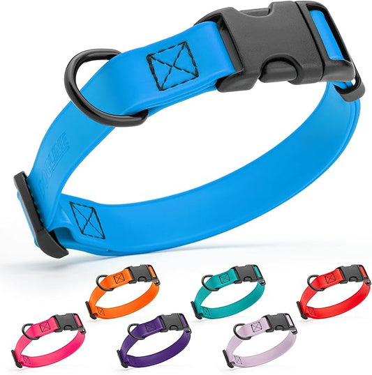 Dogline Biothane Waterproof Dog Collar with Quick Release Buckle Strong Coated Nylon Webbing with Odor- Proof for Easy Care Easy to Clean Fits Small Medium or Large Dogs, Dogline Blue 1" W 15-23" L-PawvioPets