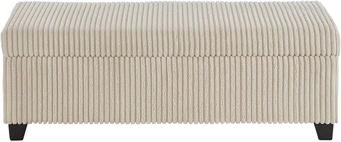 48" Ottoman with Storage, Corduroy Storage Ottoman Bench for Bedroom, End of Bed Bench with Safety Hinge for Living Room, Bedroom, Entryway, Beige-PawvioPets