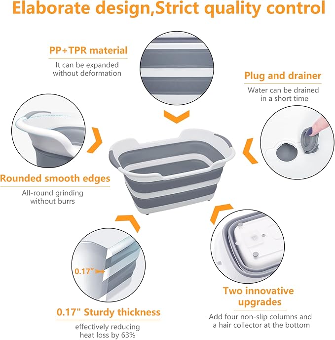 7.1 Gal/27L Multipurpose Collapsible Pet Bathtub Upgraded with Drainage Hole and Pet Hair Collector for Bathing/Shower, Portable Laundry Basket-Foldable Bathing Tub-Storage Organizer.-PawvioPets