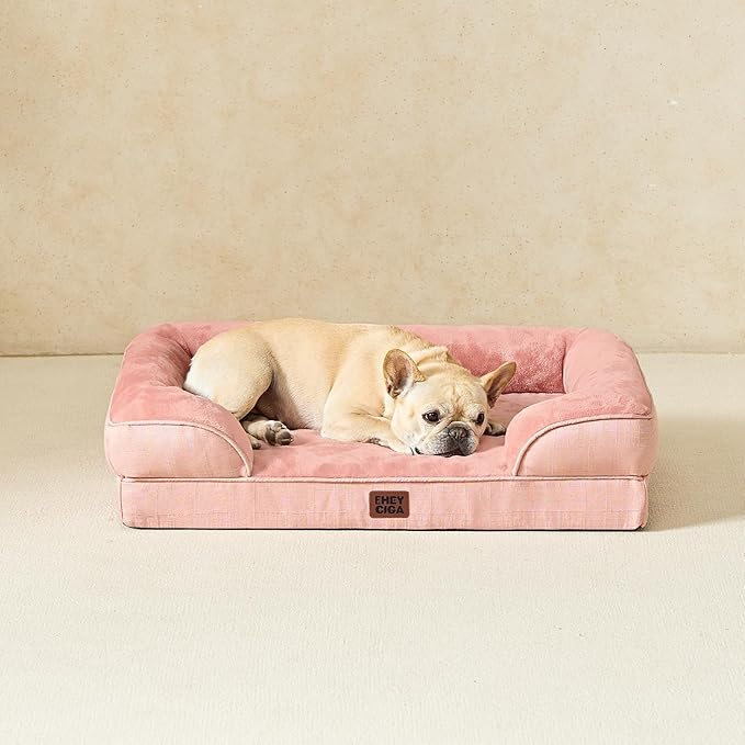 EHEYCIGA Orthopedic Dog Bed for Medium Dogs, Waterproof Memory Foam Medium Dog Beds with Sides, Non-Slip Bottom and Egg-Crate Foam Pet Couch Bed with Washable Removable Cover, Dusty Pink-PawvioPets