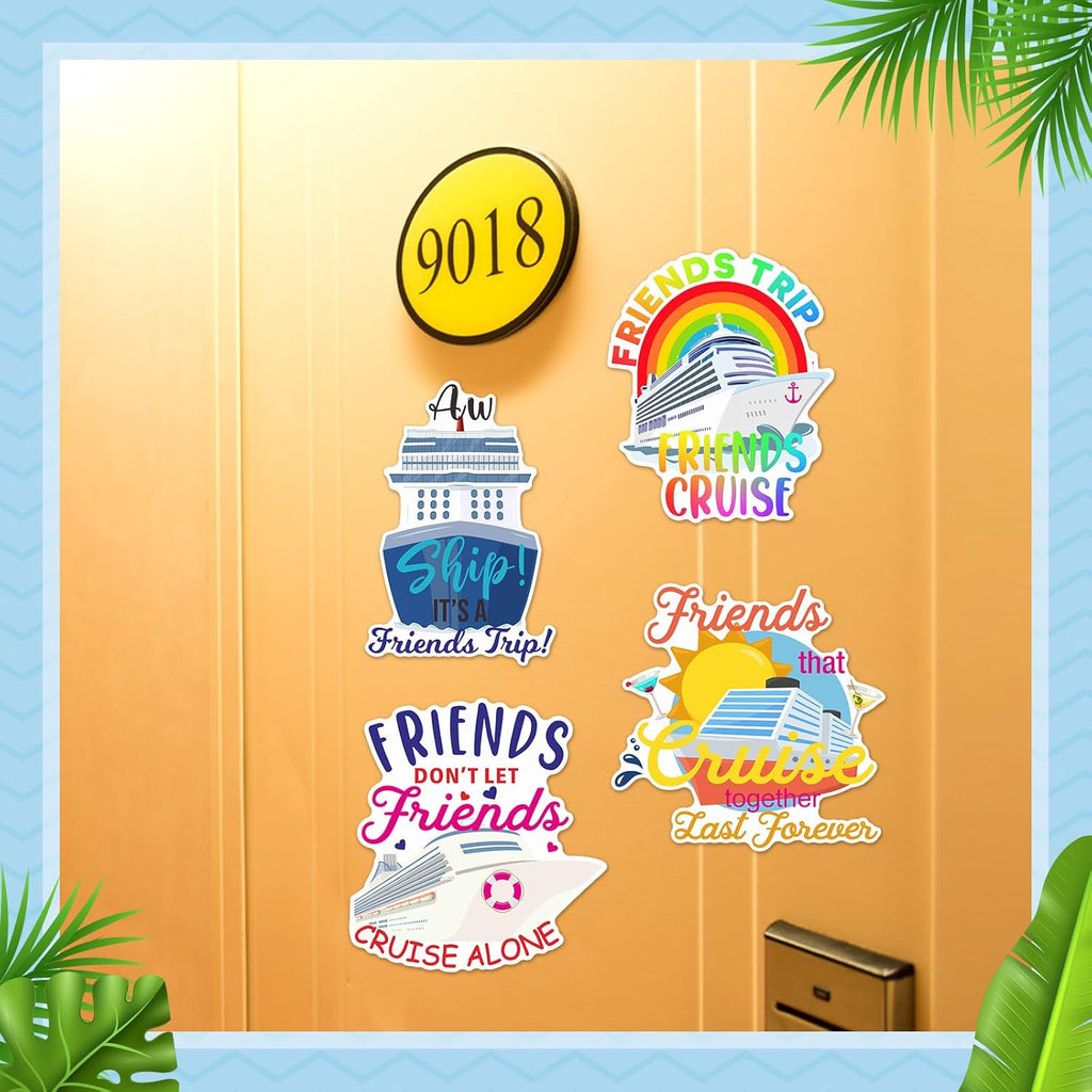 Hoteam 4 Pcs Friends Cruise Door Decorations Magnetic Large Friends Cruise Ship Door Magnets Funny Waterproof Ship Anchor Life Preserver Ring Magnets for Carnival Cabin Stateroom Fridge Car