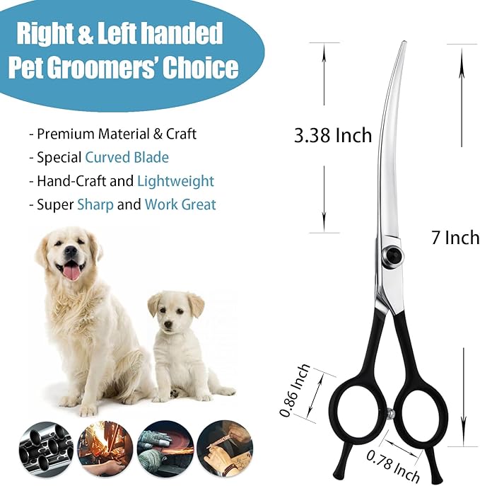 Dragon Creek 7" Upward Curved Dog Grooming Scissors - Safety Shears for Face & Paws Trimming - Black-PawvioPets