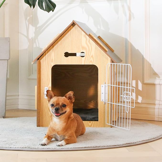 Dog House Indoor for Small Dogs or Cats, Cozy Wooden Design, Small Indoor Bed House, with Air Vents and Elevated Floor Warm Dog Cave-PawvioPets