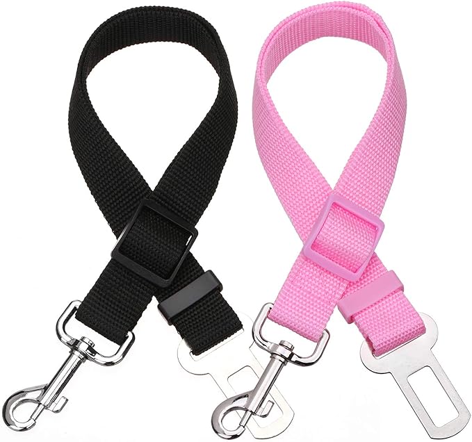 Elisel Elisel 2 Packs Adjustable Length Pet Dog Cat car seat Belt Pet seat Belt Pet Accessories for Dogs Cats and Pets (Black Pink)-PawvioPets