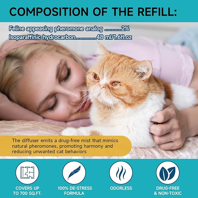 Cat Calming Diffuser Refills - 4 Pack Cat Pheromones Calming Diffuser for Cat Anxiety Relief, Cat Pheromone Diffuser, 120 Days Pheromone Diffuser to Calm Cats, Fits All Common Diffuser Heads-PawvioPets