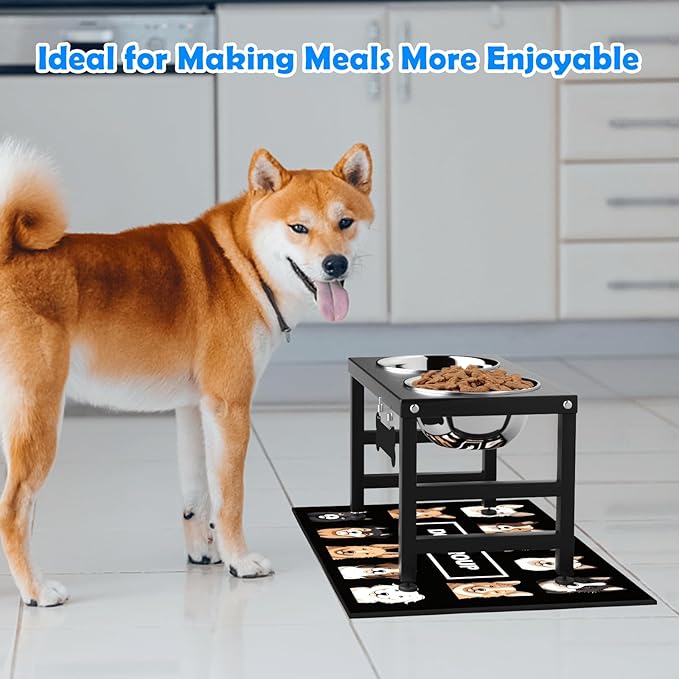 Elevated Dog Bowls, 10" Tall Height, Raised Bowl Stand with 2 Stainless Steel Food Feeder Bowls (58oz) and Spill-Proof Mat for Medium Large and Small Breeds-PawvioPets