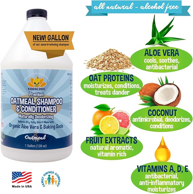 Bodhi Dog Organic Oatmeal Dog Shampoo & Conditioner - Hypoallergenic Formula - Naturally Deodorize Dogs, Cats & Pets - Moisturizes Dry, Itchy & Sensitive Skin - Made in USA (1 Gallon)-PawvioPets