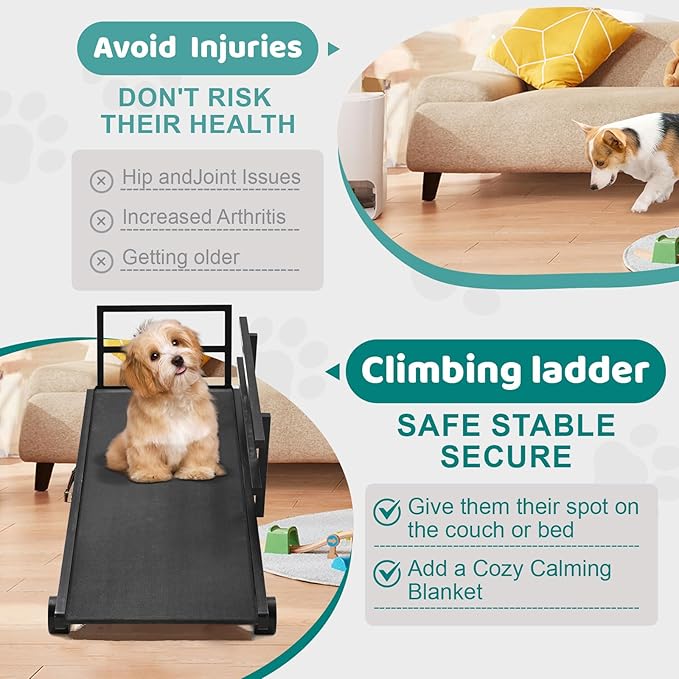 Dog Ramp for Bed, Adjustable Pet Ramps for Dog to Get on Bed, Non-Slip Rubber Surface - Folding Wooden Dog Ramp for Small/Large/Old Dogs, Adjustable up to 27.5 inch High Beds, Safety Railings-PawvioPets