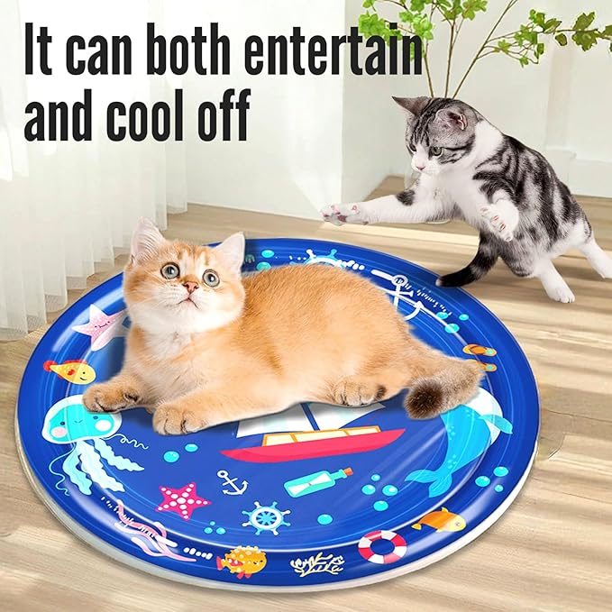 cat Cold pad, Portable Water-Filled, Interactive cat Toy, Suitable for All Kinds of Pets, Keeping Your Pets Cool in Summer Ocean Blue-PawvioPets