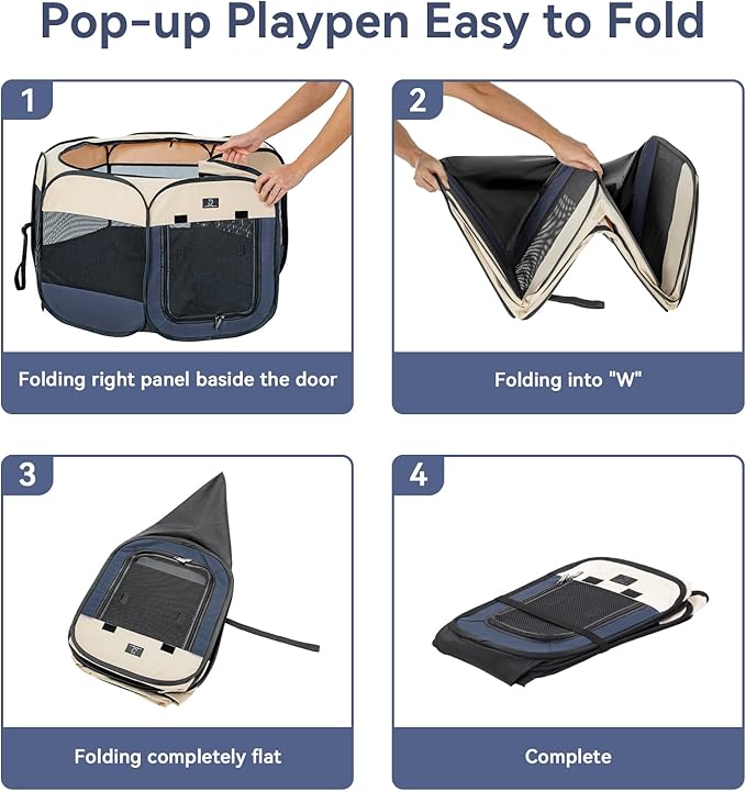 A4Pet Collapsible Playpen, 39.5” Portable Dog Playpen with Bowl, Suitable for Puppies, Kittens, and Small Animals, Removable Zipper & Mesh Panel(16”W × 10”H)-PawvioPets