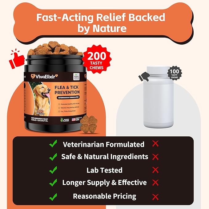 Flea and Tick Prevention for Dogs – 200 Soft Chews - Dog Flea and Tick Treatment & Oral Flea Pills – Skin & Coat Health - Made in USA - for Small, Medium, Large Dogs-PawvioPets