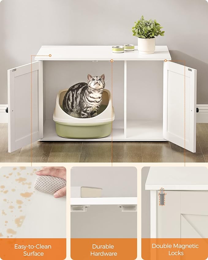 Feandrea Cat Litter Box Enclosure, Litter Box Furniture Hidden with Removable Divider, Indoor Cat House, End Table, 31.5 x 20.9 x 19.7 Inches, White UPCL002W01-PawvioPets