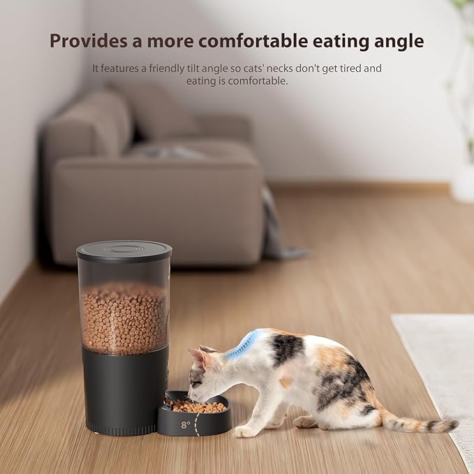 Automatic Cat Feeders, 5L Large Capacity, Timed Feeding Dry Food, Dual Power Design, Programmable Portion Size, 1-6 Meals Per Day, with Desiccant, Suitable for Small Pets Food Dispenser, Black-PawvioPets
