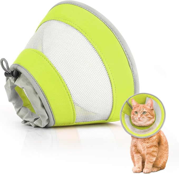 Breathable Air Mesh Cat Cone Collar Soft to Stop Licking, Adjustable, Foldable Lightweight Kitten Cones After Surgery Recovery for Cats & Kittens (Green, M)-PawvioPets