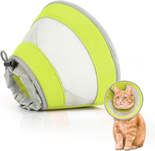Breathable Air Mesh Cat Cone Collar Soft to Stop Licking, Adjustable, Foldable Lightweight Kitten Cones After Surgery Recovery for Cats & Kittens (Green, M)-PawvioPets