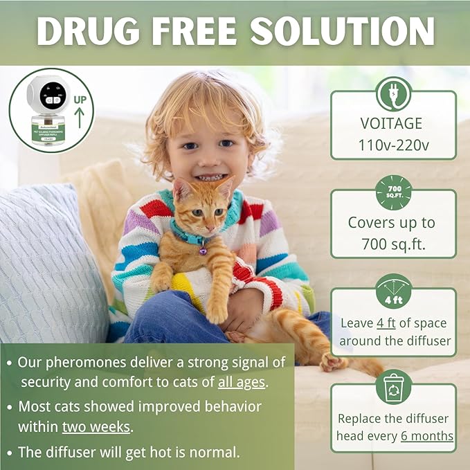 Cat Calming Pheromones Diffuser Kit with Timer – 2 Plug-Ins + 4 Refills (48ml) – 4-Level Timing – Stress Relief for Cats – Helps with Hiding, Scratching, Urine Marking, Travel, Vet Visits-PawvioPets