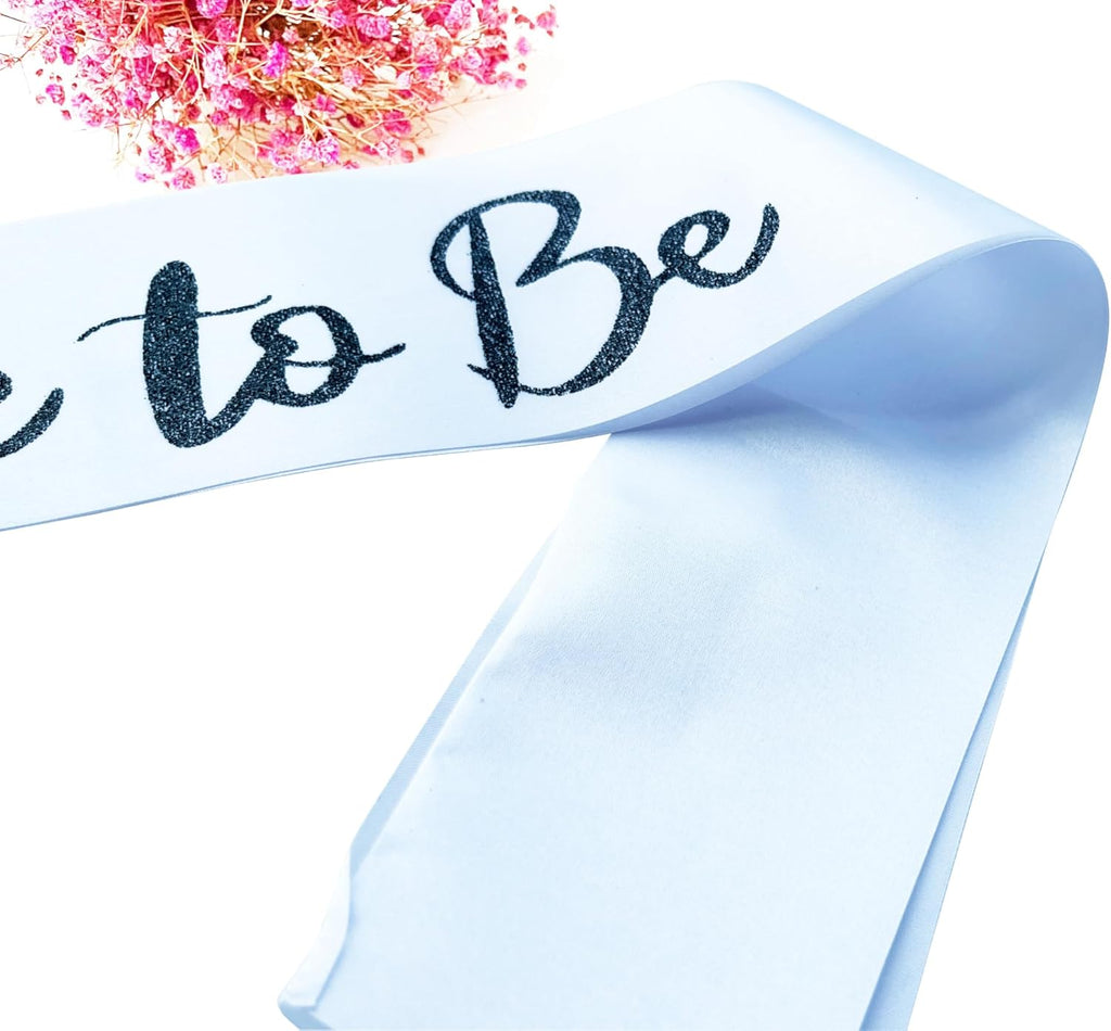 Bride to Be Sash, Bachelorette Party Sash for Bridal Shower Wedding Party Favors Accessories Supplies Engagement Gifts,White Satin with Glitter Letter Black