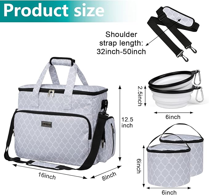 BAGLHER Dog Travel Bag, Pet Travel Bag (ALL Pet Travel Supplies), With 2 Pet Food Containers and 2 Collapsible Silicone Bowls; Essential Kits for Pet Travel DLwhite-PawvioPets