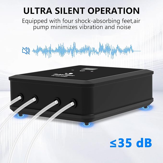 fishkeeper Aquarium Air Pump, 12W 320GPH Ultra Quiet Fish Powerful Fish Tank Air Pump with Four Outlet Adjustable Oxygen Aerator Pump with Air Stone Bubbler for 30-600 Gallon Tanks-PawvioPets