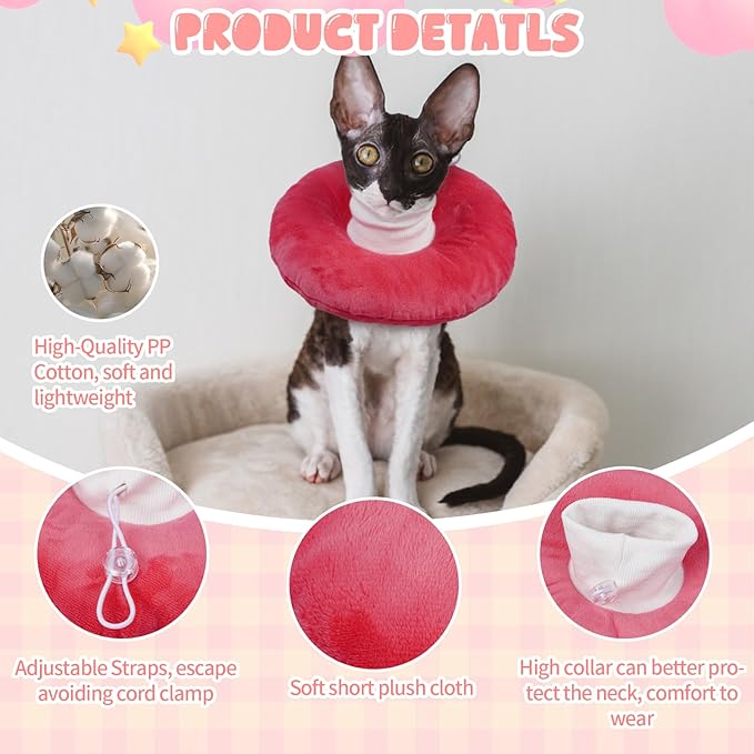 BRKURLEG Cat Cone Collar Soft, Cute Cat Recovery Cones, Soft Protective Pet Neck Cone, Adjustable Kitten Cones to Stop Licking, Pet Anti-Lick Wound Healing Elizabethan Collar, Pink, M-PawvioPets