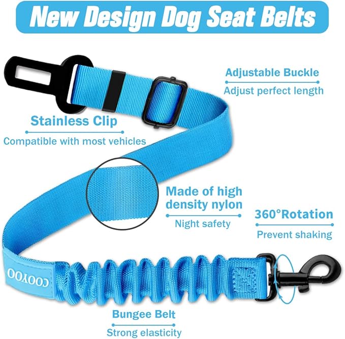 COOYOO Dog Seat Belt, Durability Retractable Dog Car Harness Adjustable Dog Seat Belt for Vehicle Nylon Pet Safety Seat Belts Heavy Duty & Elastic-PawvioPets