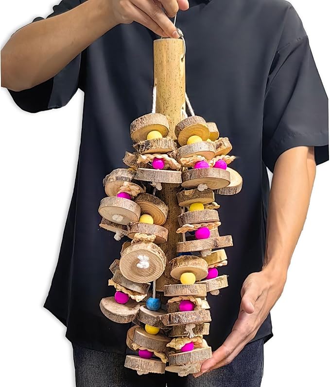 Extra Large Bird Parrot Toys- 19.7 inch Multicolored Natural Wooden Block Parrot Chewing Toy Suggested for Macaws cokatoos, African Grey and a Variety of Amazon Parrots. (Large Size)-PawvioPets