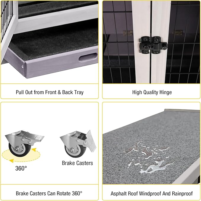 Aivituvin Rabbit Hutch Indoor, Folding Bunny Cage with Two Story, Rabbit Cage with Wheels, Anti Slip Ramp-PawvioPets