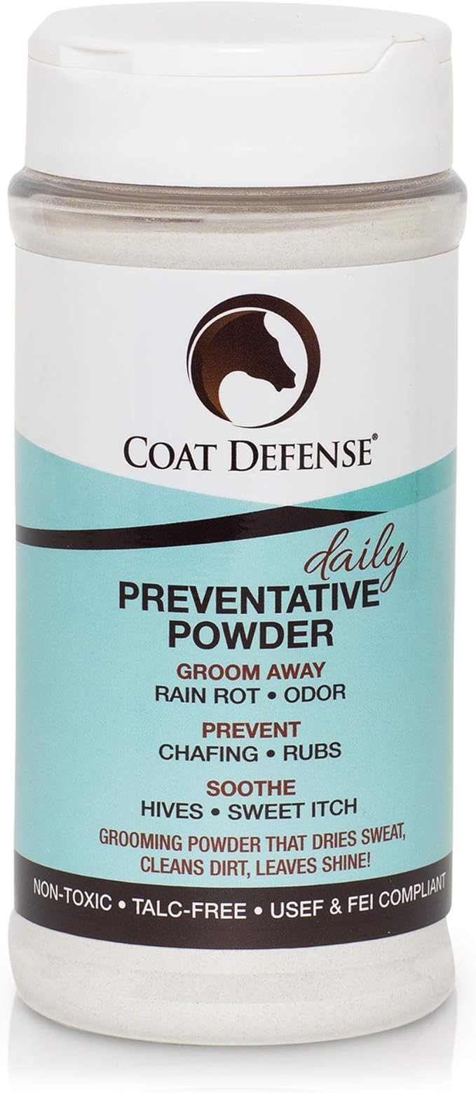COAT DEFENSE Daily Preventative Powder for Horses - Safe & Effective Equine Skin Conditioner Sweet Itch, Skin Funk, & Rain Rot - Dry Horse Shampoo, 16 oz Formula with All Natural Ingredients-PawvioPets