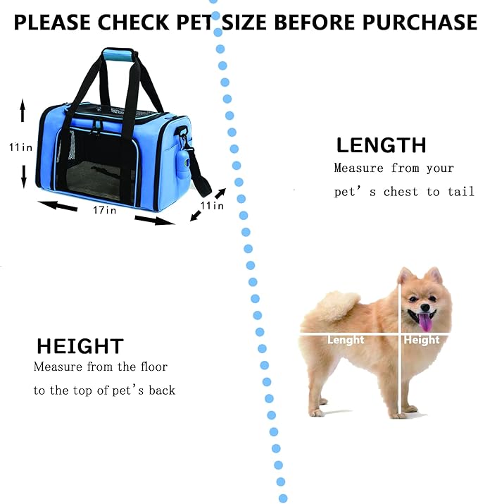 Cat Carrier Dog Carrier Pet Carrier Cat Bags for Small Medium Cats Dogs Puppies of 15 Lbs,of Airline Approved Small Dog Bag Soft Sided,Collapsible Travel Puppy Carrier (Medium, Blue)-PawvioPets