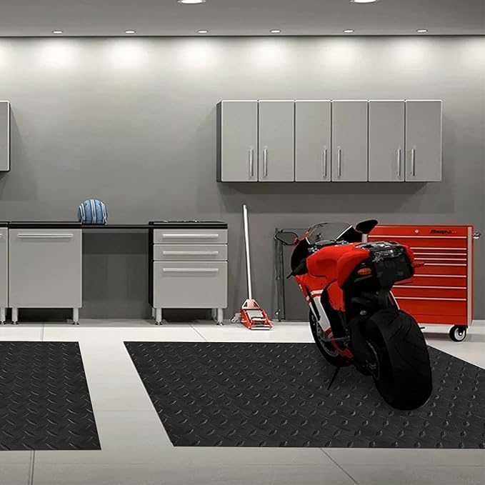 Boshen 5Ft x 12Ft Rubber Flooring Mats 1.6mm Diamond Plate Flooring Roll 60sqft Rubber Trailer Garage Floor Mats Non-Slip Floor Protector Mat for Garage Warehouse Gym Basement-Black-PawvioPets