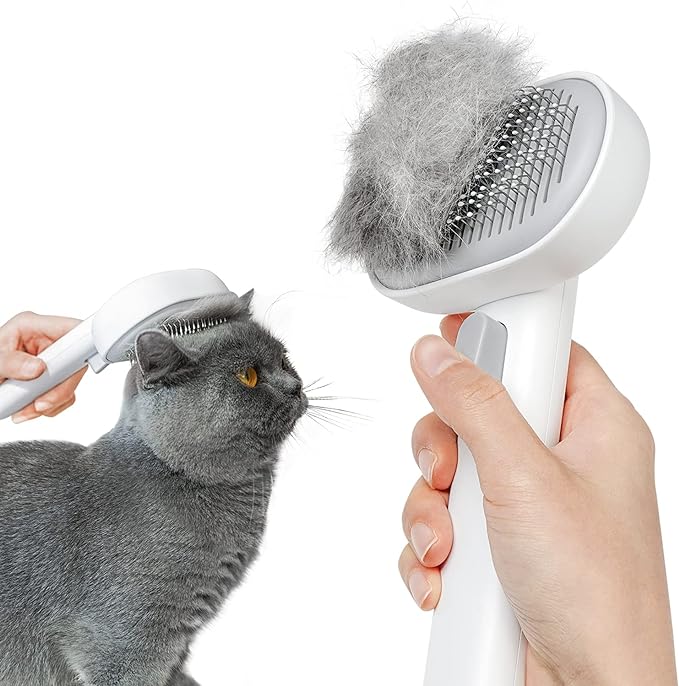 Aumuca Cat Brush for Shedding, Cat Brushes for Indoor Cats, Cat Brush for Long or Short Haired Cats, Cat Hair Brush Cat Grooming Deshedding Brush for Dog Kitten Horse Massage Removes Loose Fur, White-PawvioPets