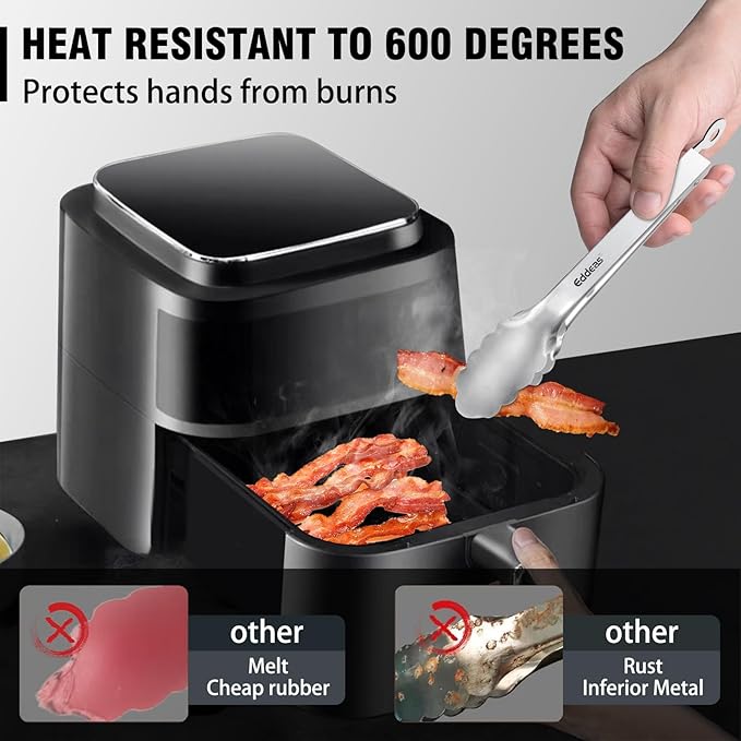 2 Pcs 7 Inch Small Tongs, Heavy Duty Stainless Steel Kitchen Tongs, For Cooking, Food, Buffet, Salad, Fruits, Bread, Dishwasher Safe-PawvioPets