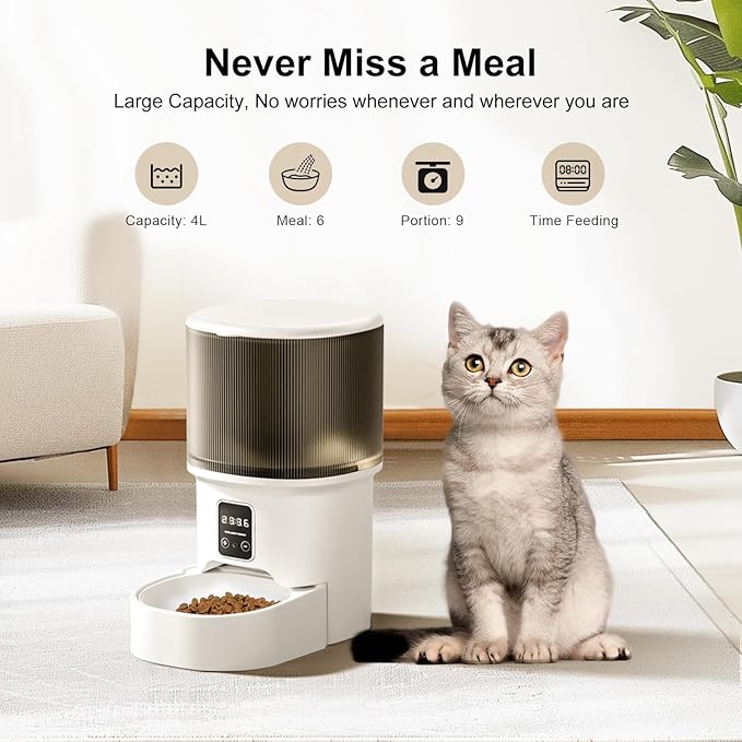 Darlipet Automatic cat Feeder,4L Auto cat Feeder,Programmable Meal & Portions,Freshness Protection, Automatic Cat Food Dispenser for Cats & Dogs, Back-up Battery, Easy to Set up & Clean-PawvioPets