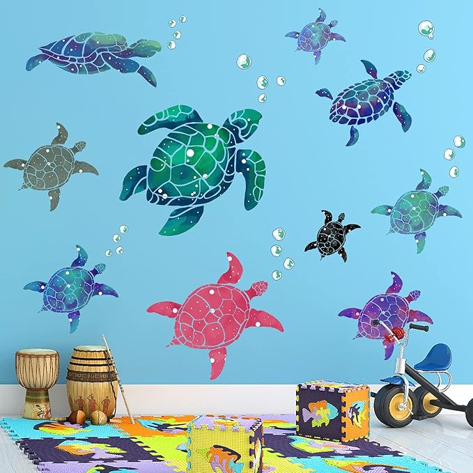 Amaonm Creative 3D Ocean Tortoise Wall Sticker Removable Under The Sea Animal Wall Decals Sea Turtle Peel and Stick Decor for Kids Baby Girls Boys Bedroom Bathroom Living Room Nursery Decoration-PawvioPets