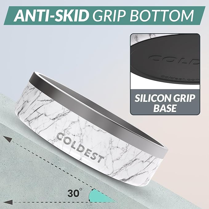 Coldest Dog Bowl - Anti Rust Metal & Non Slip Dog Bowls Large, Spill Proof Heavy Duty 3 Layers Insulated Dog Bowl - Food and Water Bowl for Dogs, Cats & Pets, Dishwasher Safe (42 oz, Carrara Marble)-PawvioPets