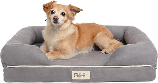 Friends Forever Orthopedic Dog Bed, Memory Foam Pet Sofa, Calming Dog Couch, Water Resistant Pet Bed, Washable Cover, Non-Slip Bottom, Chester, Grey, 25" x 20" x 5.5"-PawvioPets