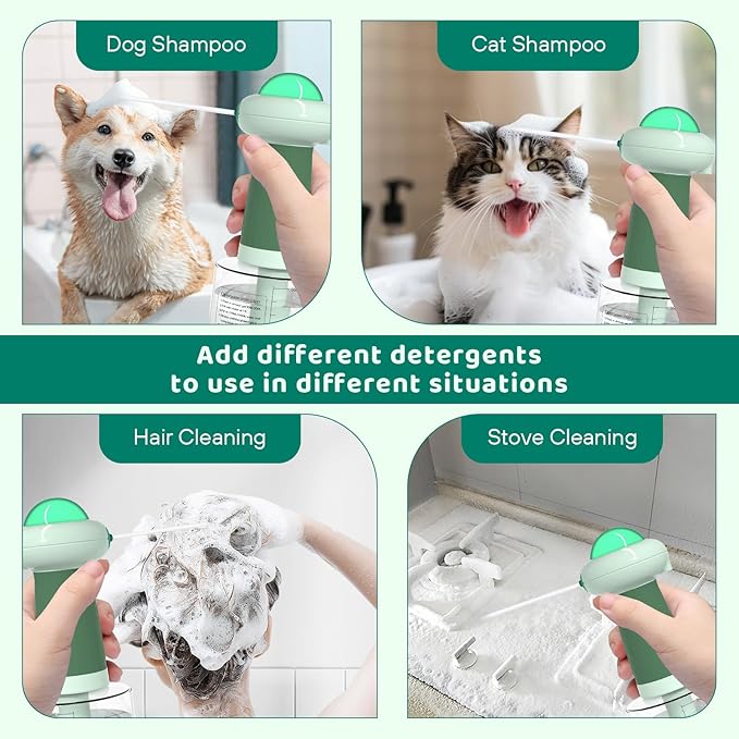 Dog Shampoo Dispenser, UFO Dog Shampoo Sprayer, Electric Foaming Shampoo Dispenser for Dog and Cat Washing, for Bathtub, Kitchen Sink, Bathroom Cleaning, Green-PawvioPets