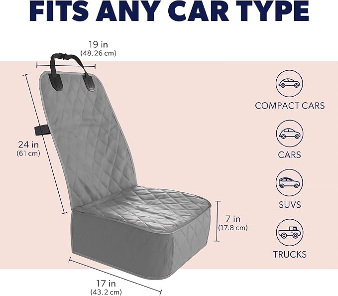 Active Pets Dog Car Seat Cover, Waterproof Front Seat Protector for SUV Truck Sedan, Pet Safety Travel Comfort System with Universal Fit, Grey-PawvioPets