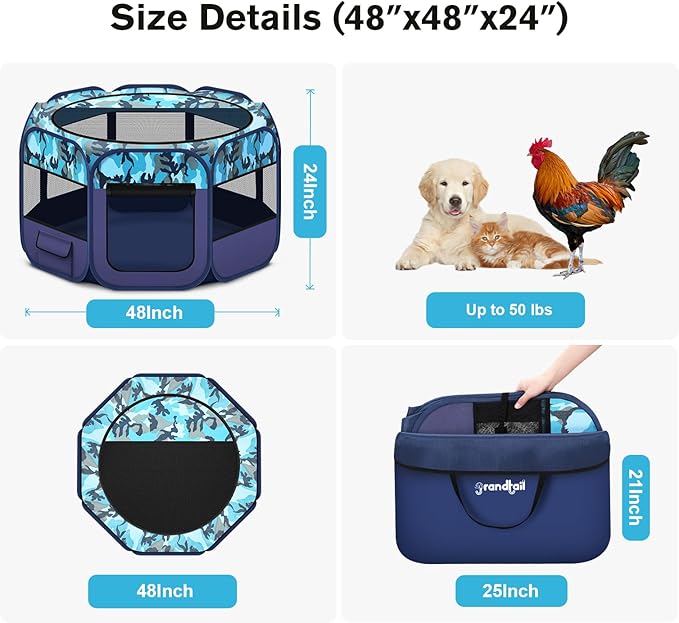 Dog Playpen, Pet Playpen, Portable Cat Playpen, Pop Up Foldable Puppy Playpen Exercise Kennel Tent with Carry Case Collapsible Bowl,Water-Resistant Shade Cover for Outdoor Indoor Travel (Large)-PawvioPets