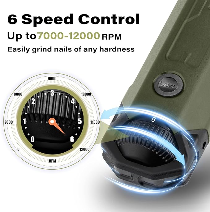 Casfuy 6-Speed Dog Nail Grinder - Newest Enhanced Pet Nail Grinder Super Quiet Rechargeable Electric Dog Nail Trimmer Painless Paws Grooming & Smoothing Tool for Large Medium Small Dogs (Army Green)-PawvioPets