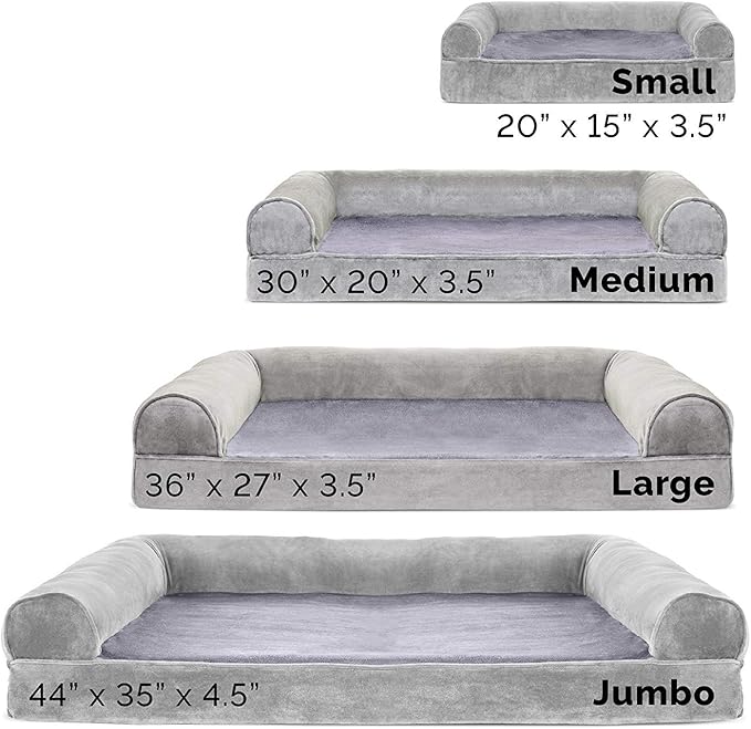 Furhaven Orthopedic Dog Bed for Large/Medium Dogs w/ Removable Bolsters & Washable Cover, For Dogs Up to 55 lbs - Faux Fur & Velvet Sofa - Smoke Gray, Large-PawvioPets