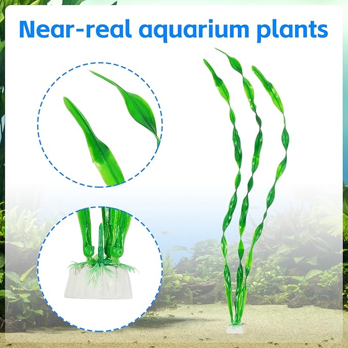 AQUANEAT Fish Tank Artificial Plants, Aquarium Plastic Seaweed Decorations, 23.5Inch Tall Fake Green Accessories, 10 Packs-PawvioPets
