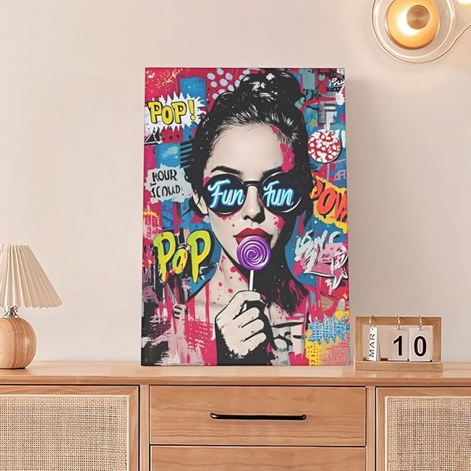 Fashion Women Wall Art Glam Modern Artwork for Girls Banksy Street Graffiti Pop Art Canvas Pictures Painting Print Framed Decorations Gifts for Bedroom Living Room Office 16"x24"-PawvioPets