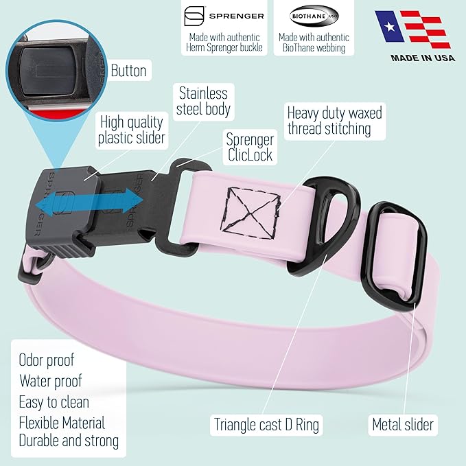 Dogline Biothane Waterproof Dog Collar with Herm Sprenger Stainless Steel Quick Release Buckle – Heavy Duty Tactical Durable Collar for Dogs – Comfortable and Safe Pet Collar, W 3/4" L 12-19", Pastel-PawvioPets