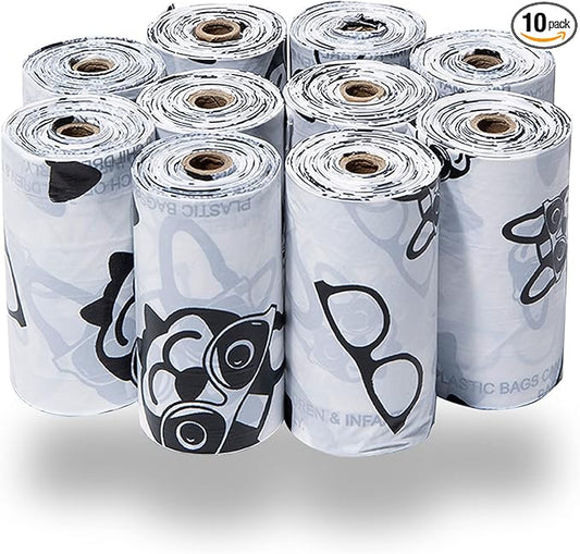 Best Pet Supplies Dog Poop Bags (150 Bags) for Waste Refuse Cleanup, Doggy Roll Replacements for Outdoor Puppy Walking and Travel, Leak Proof and Tear Resistant, Thick Plastic - White-PawvioPets