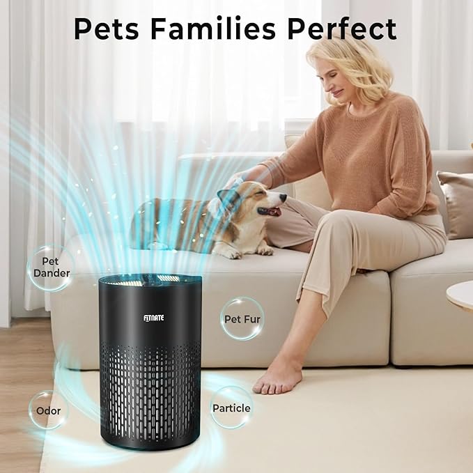 FITNATE Air Purifiers for Home Large Room Up to 1076 Ft² with Aromatherapy, H13 True HEPA Air Purifier for Pets, Quiet Air Cleaner for Smoke Dust Pollen Pet Dander Odor, with Night Light,Timer, Black-PawvioPets