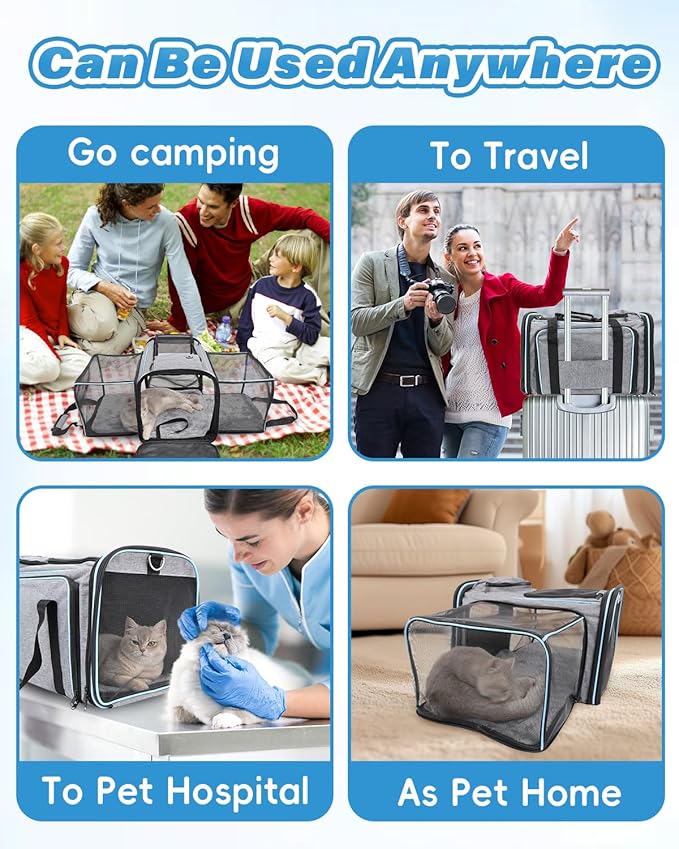 Expandable Travel Pet Bag, Scratch-Resistant Breathable Mesh, Crossbody&Tote Design, Durable&Spacious, Pet Carrier with High-Visibility Windows, Easy-Cleaning Fabric, Removable Soft Pad&Shoulder Strap-PawvioPets