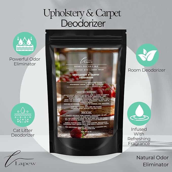 Berry Pound Cake Carpet Freshener Powder: Powerful Odor Eliminator for Home, Upholstery Deodorizer, Carpet Deodorizer, Pet Urine, Cat Litter Box - Strawberry Pound Cake Fragrance-PawvioPets